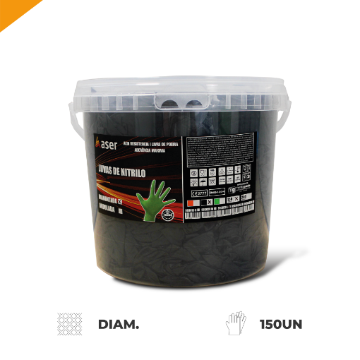 Imagem de Balde Luvas Preto Diamantada 150 unidades